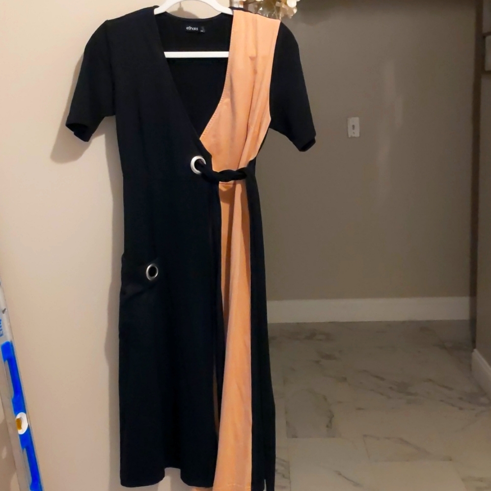 Eshakti size 6 color block ankle length wrap dress